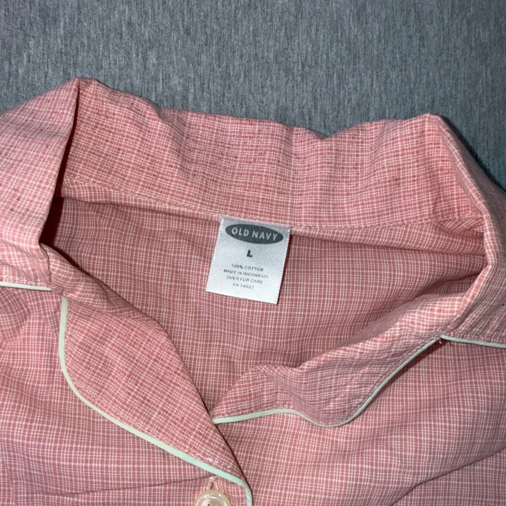Old Navy Women's Pajama Set Pink Check Button Front Sleepwear Lounge Set SizeL